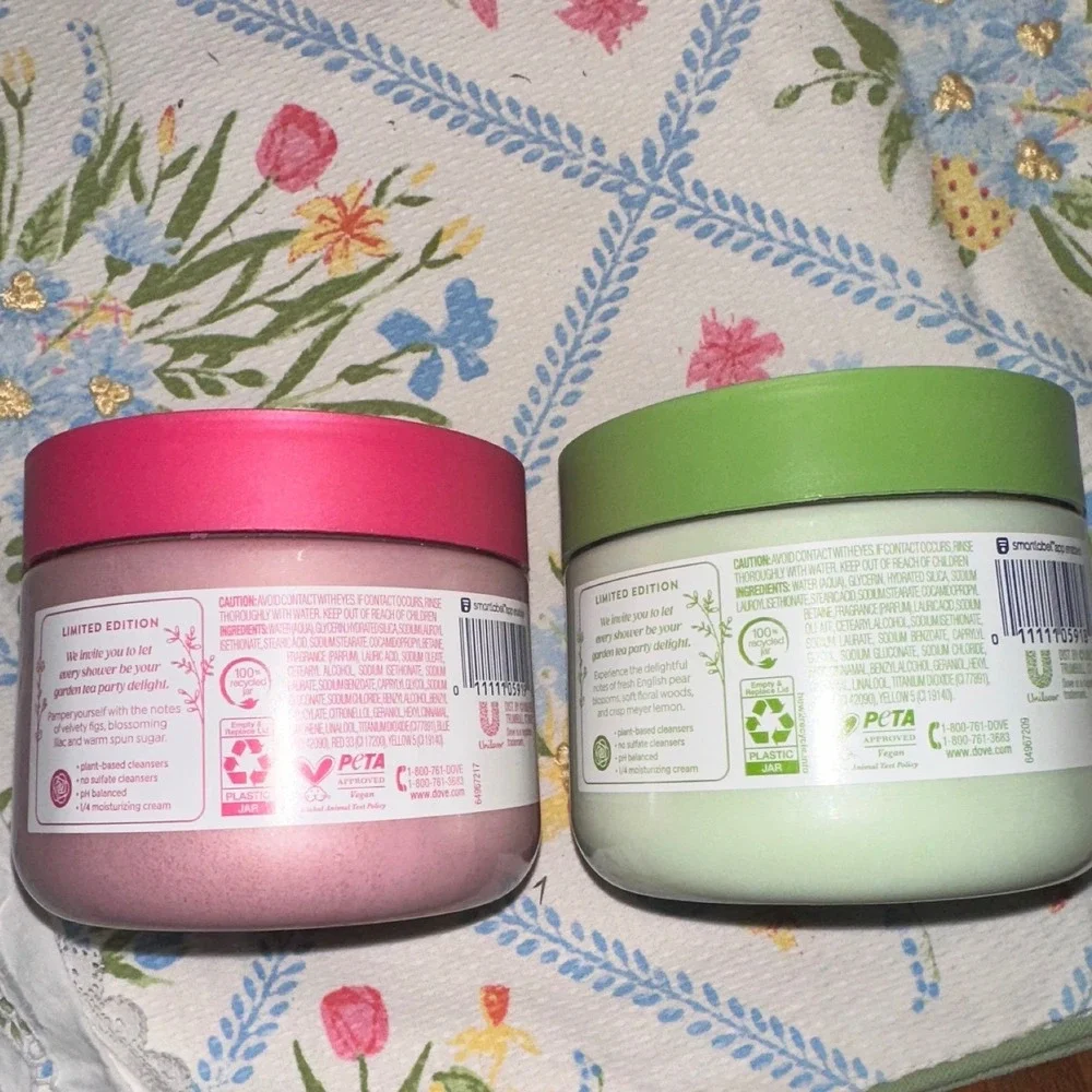 Dove Garden Tea Party Body Scrub Velvet Fig Bloom English Pear Bloom 15oz Set 2